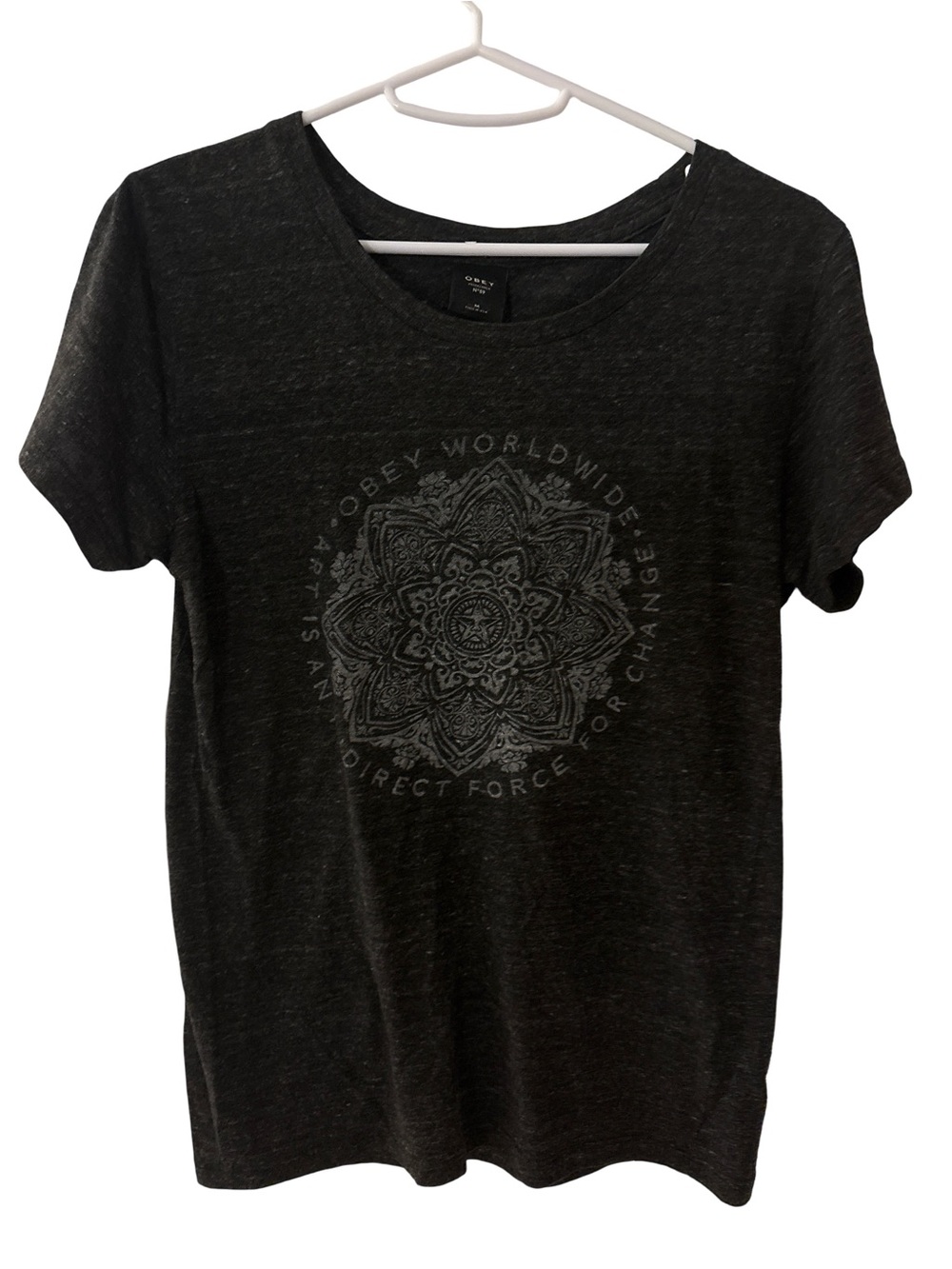Obey Women's Charcoal Grey Graphic Short-Sleeve Tee